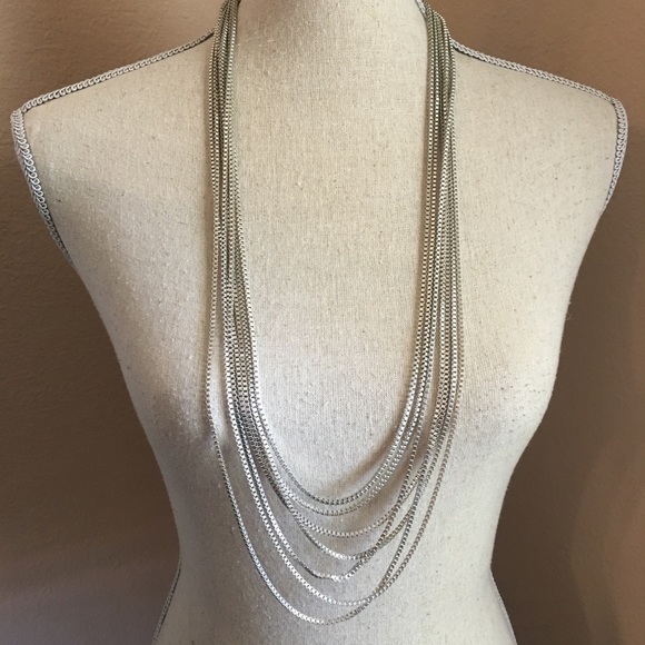 Eve St. Claire Jewelry - Silver 7 strand long necklace box chain statement